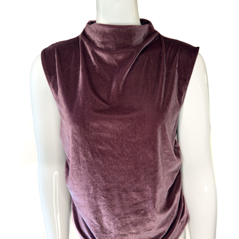 🍷 A New Day Velvet Mock Neck Sleeveless Top L – Wine Burgundy Holiday Party ✨